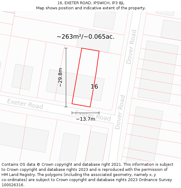 16, EXETER ROAD, IPSWICH, IP3 8JL: Plot and title map