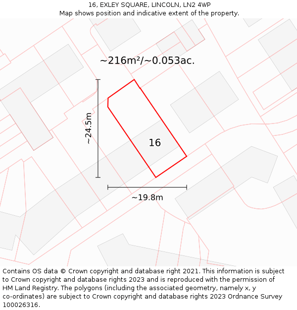 16, EXLEY SQUARE, LINCOLN, LN2 4WP: Plot and title map