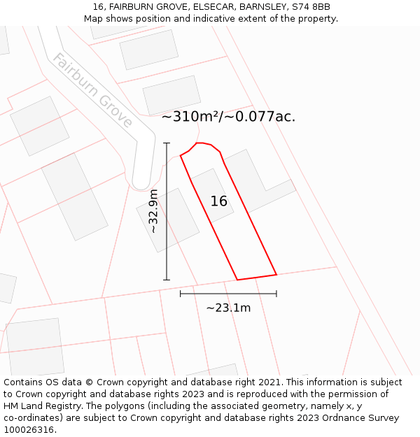 16, FAIRBURN GROVE, ELSECAR, BARNSLEY, S74 8BB: Plot and title map