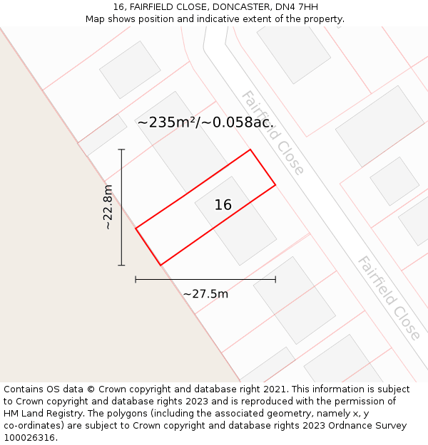 16, FAIRFIELD CLOSE, DONCASTER, DN4 7HH: Plot and title map