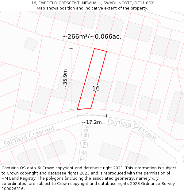 16, FAIRFIELD CRESCENT, NEWHALL, SWADLINCOTE, DE11 0SX: Plot and title map