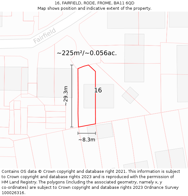 16, FAIRFIELD, RODE, FROME, BA11 6QD: Plot and title map