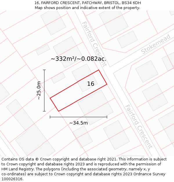 16, FAIRFORD CRESCENT, PATCHWAY, BRISTOL, BS34 6DH: Plot and title map
