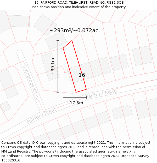 16, FAIRFORD ROAD, TILEHURST, READING, RG31 6QB: Plot and title map