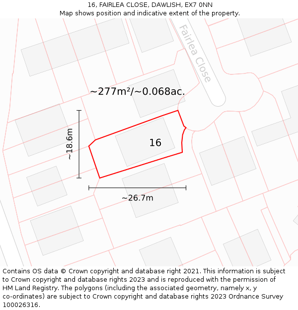 16, FAIRLEA CLOSE, DAWLISH, EX7 0NN: Plot and title map