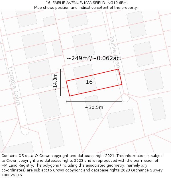 16, FAIRLIE AVENUE, MANSFIELD, NG19 6RH: Plot and title map