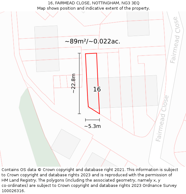 16, FAIRMEAD CLOSE, NOTTINGHAM, NG3 3EQ: Plot and title map