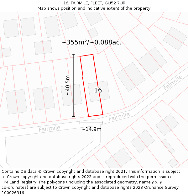 16, FAIRMILE, FLEET, GU52 7UR: Plot and title map