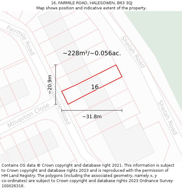 16, FAIRMILE ROAD, HALESOWEN, B63 3QJ: Plot and title map
