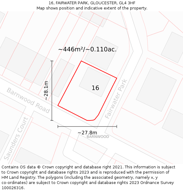 16, FAIRWATER PARK, GLOUCESTER, GL4 3HF: Plot and title map