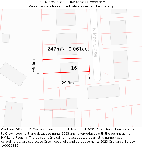 16, FALCON CLOSE, HAXBY, YORK, YO32 3NY: Plot and title map