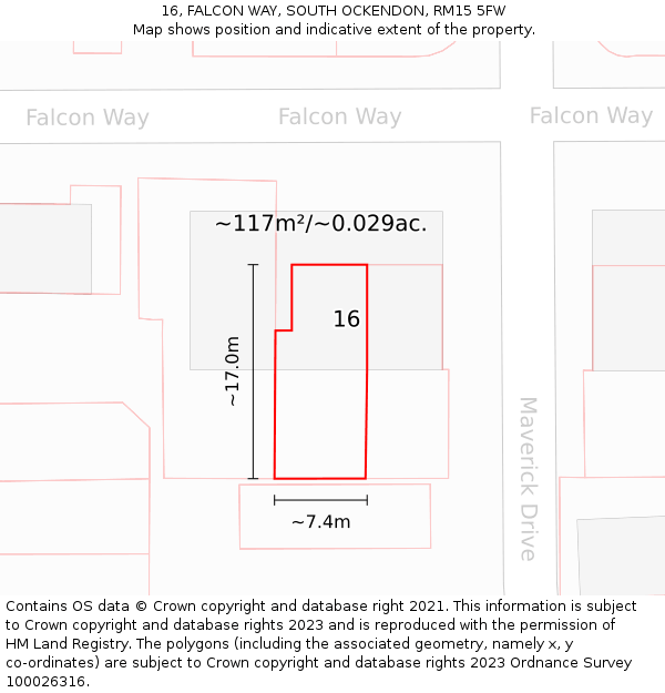 16, FALCON WAY, SOUTH OCKENDON, RM15 5FW: Plot and title map