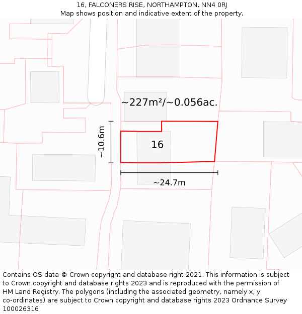16, FALCONERS RISE, NORTHAMPTON, NN4 0RJ: Plot and title map