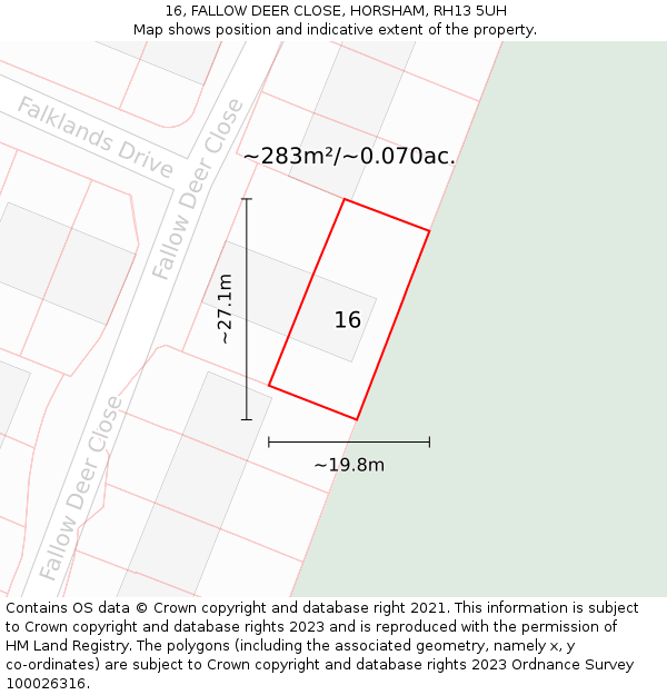 16, FALLOW DEER CLOSE, HORSHAM, RH13 5UH: Plot and title map