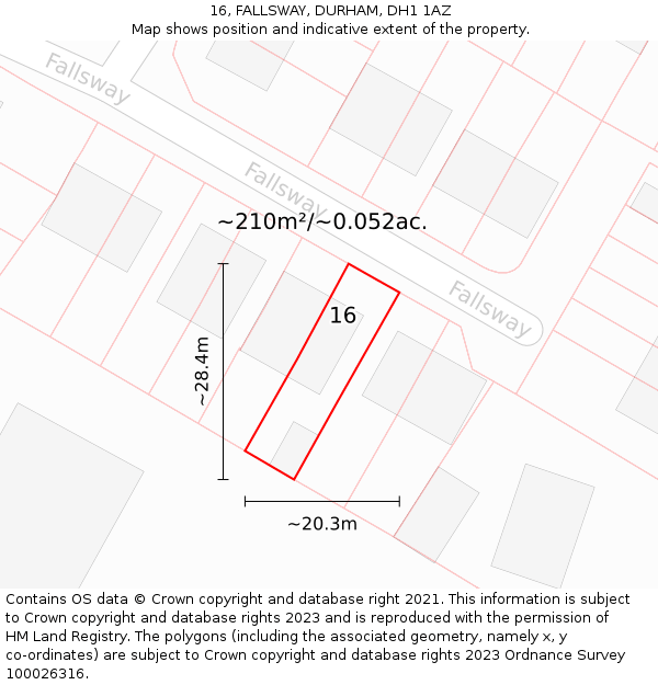 16, FALLSWAY, DURHAM, DH1 1AZ: Plot and title map