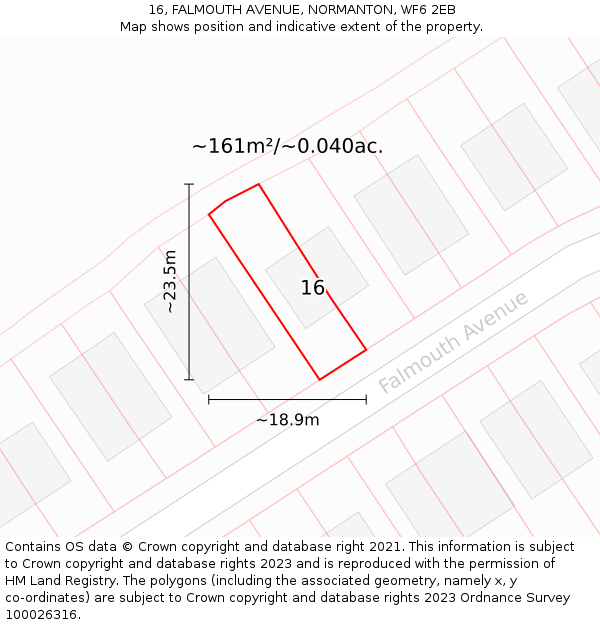 16, FALMOUTH AVENUE, NORMANTON, WF6 2EB: Plot and title map