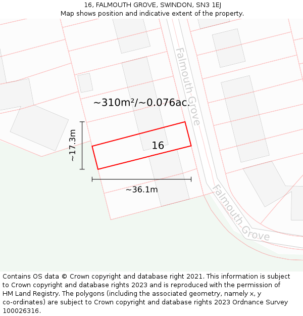16, FALMOUTH GROVE, SWINDON, SN3 1EJ: Plot and title map