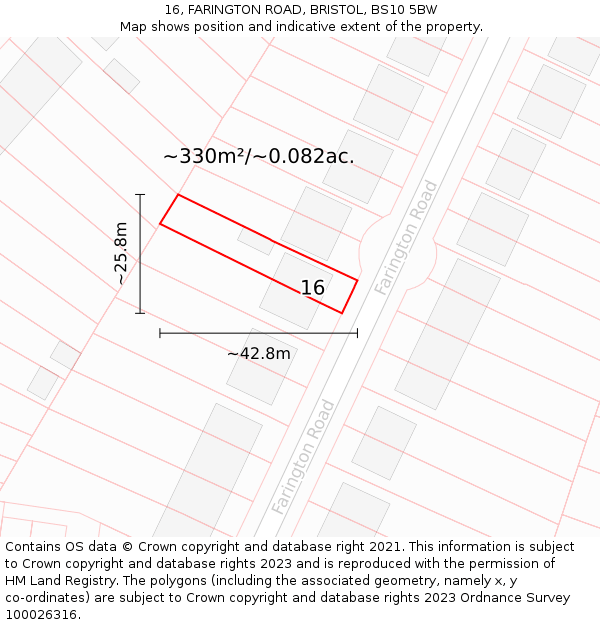 16, FARINGTON ROAD, BRISTOL, BS10 5BW: Plot and title map