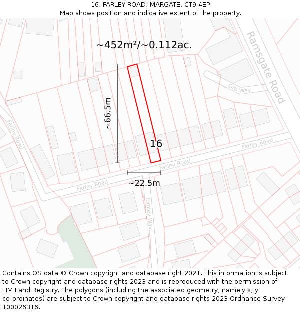 16, FARLEY ROAD, MARGATE, CT9 4EP: Plot and title map