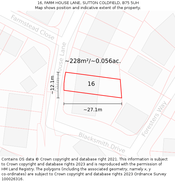 16, FARM HOUSE LANE, SUTTON COLDFIELD, B75 5UH: Plot and title map