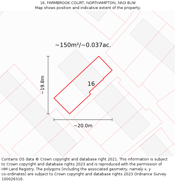 16, FARMBROOK COURT, NORTHAMPTON, NN3 8UW: Plot and title map