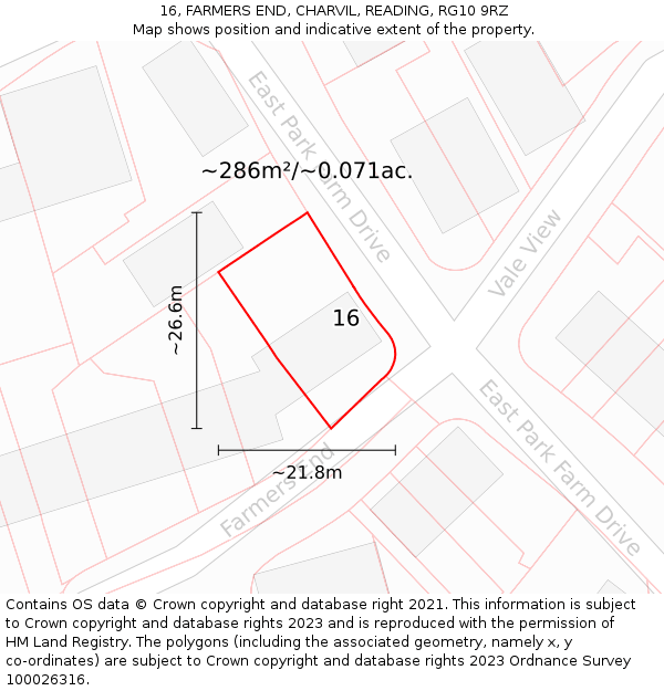 16, FARMERS END, CHARVIL, READING, RG10 9RZ: Plot and title map