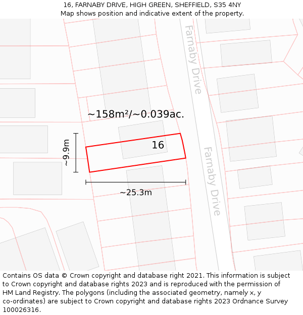 16, FARNABY DRIVE, HIGH GREEN, SHEFFIELD, S35 4NY: Plot and title map