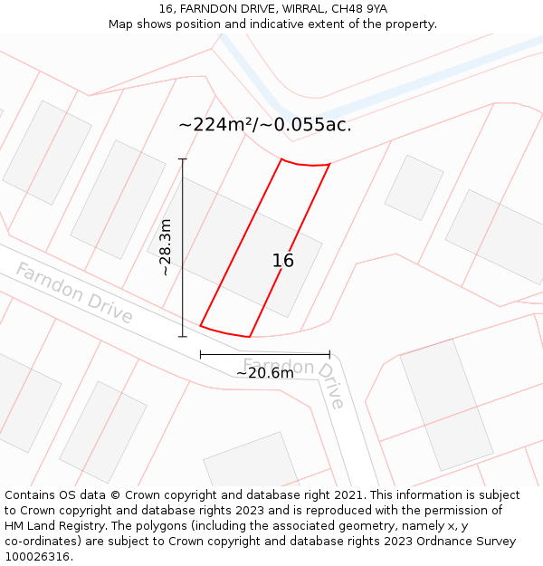16, FARNDON DRIVE, WIRRAL, CH48 9YA: Plot and title map