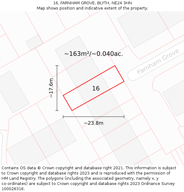 16, FARNHAM GROVE, BLYTH, NE24 3HN: Plot and title map