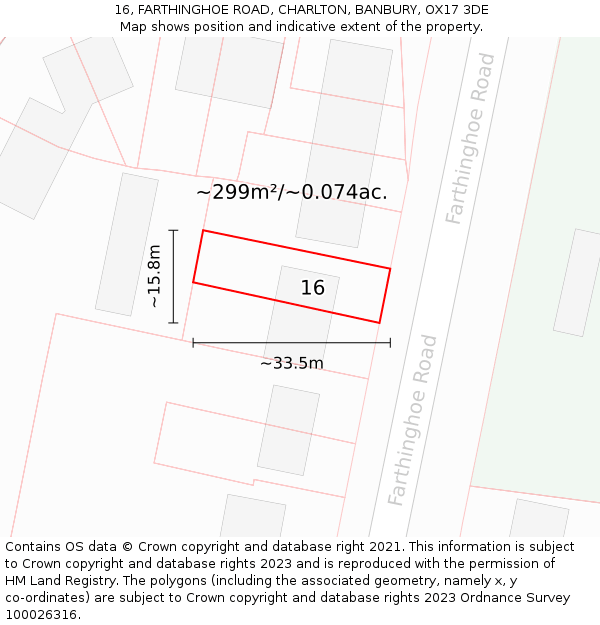 16, FARTHINGHOE ROAD, CHARLTON, BANBURY, OX17 3DE: Plot and title map