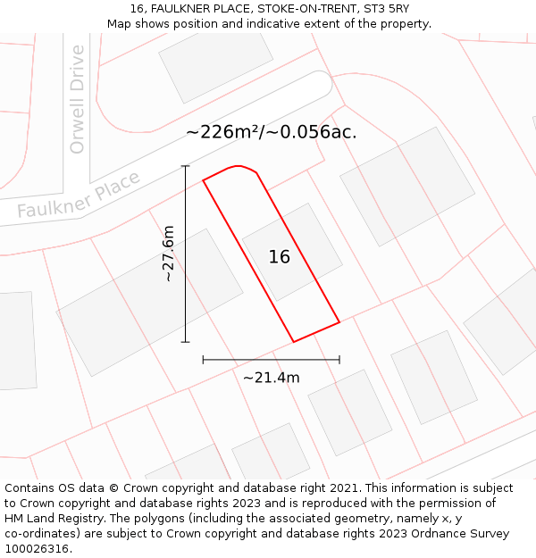 16, FAULKNER PLACE, STOKE-ON-TRENT, ST3 5RY: Plot and title map