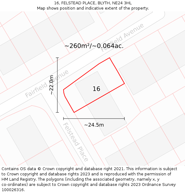 16, FELSTEAD PLACE, BLYTH, NE24 3HL: Plot and title map