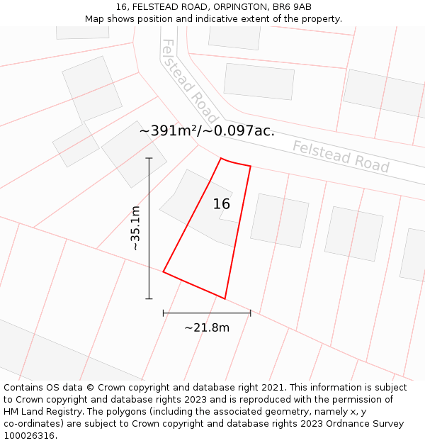 16, FELSTEAD ROAD, ORPINGTON, BR6 9AB: Plot and title map