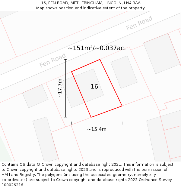 16, FEN ROAD, METHERINGHAM, LINCOLN, LN4 3AA: Plot and title map
