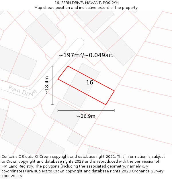 16, FERN DRIVE, HAVANT, PO9 2YH: Plot and title map