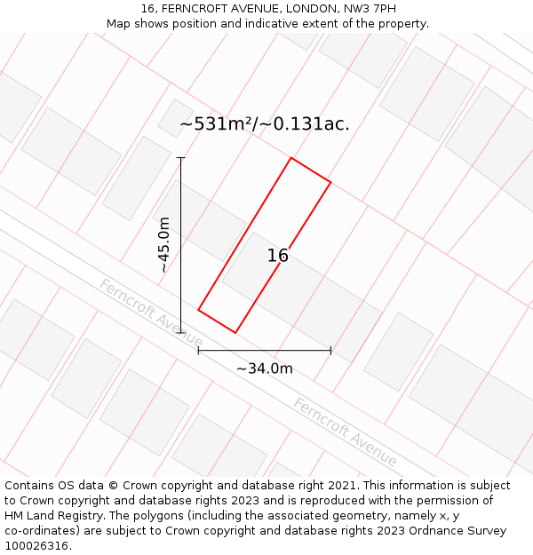 16, FERNCROFT AVENUE, LONDON, NW3 7PH: Plot and title map