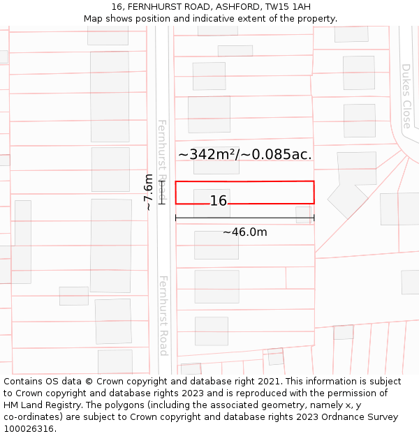 16, FERNHURST ROAD, ASHFORD, TW15 1AH: Plot and title map