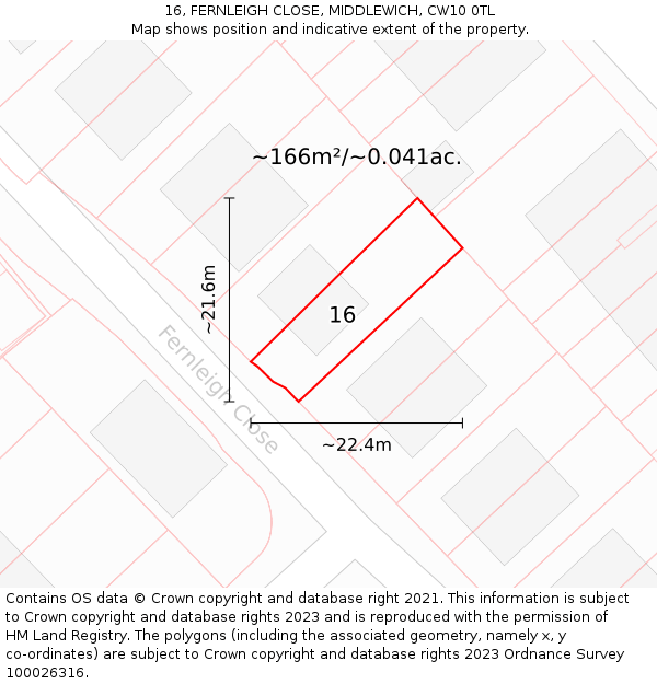 16, FERNLEIGH CLOSE, MIDDLEWICH, CW10 0TL: Plot and title map