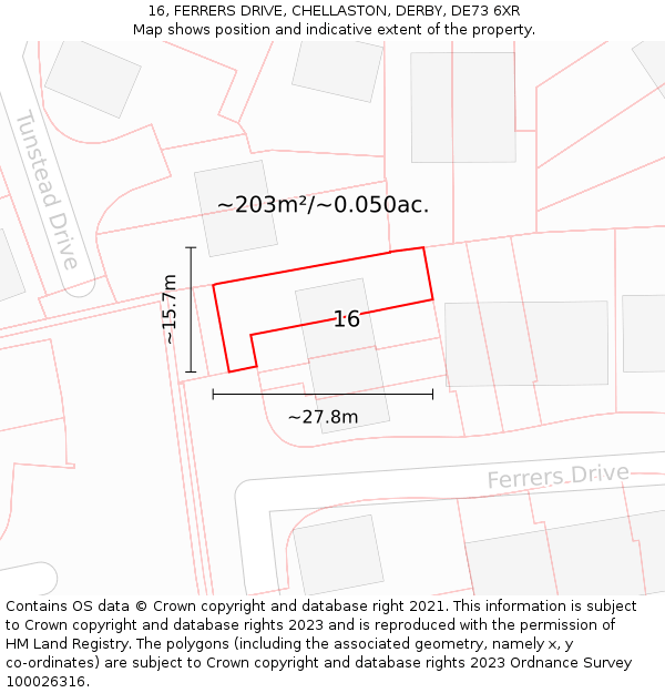 16, FERRERS DRIVE, CHELLASTON, DERBY, DE73 6XR: Plot and title map