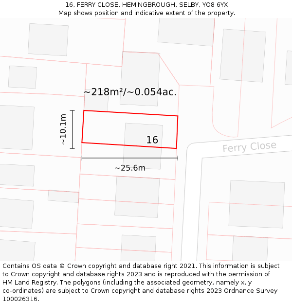 16, FERRY CLOSE, HEMINGBROUGH, SELBY, YO8 6YX: Plot and title map