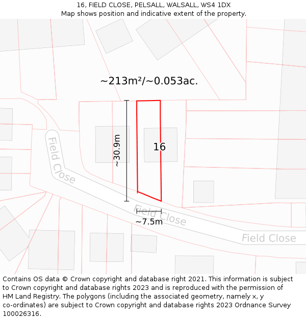 16, FIELD CLOSE, PELSALL, WALSALL, WS4 1DX: Plot and title map