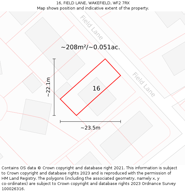 16, FIELD LANE, WAKEFIELD, WF2 7RX: Plot and title map