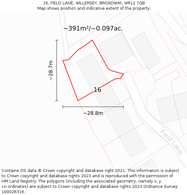 16, FIELD LANE, WILLERSEY, BROADWAY, WR12 7QB: Plot and title map