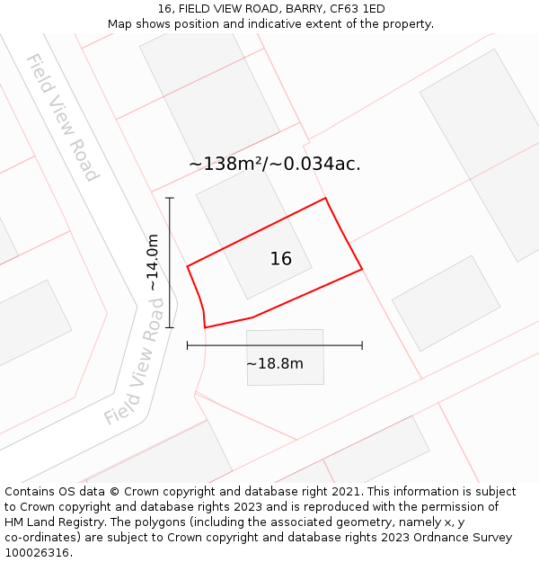 16, FIELD VIEW ROAD, BARRY, CF63 1ED: Plot and title map