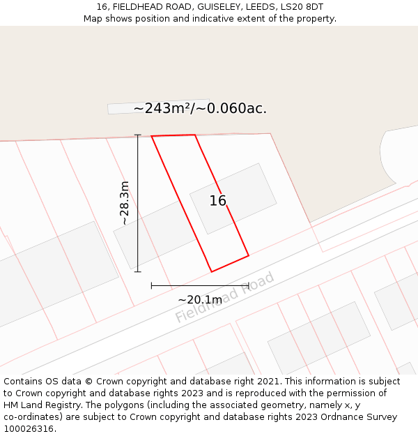 16, FIELDHEAD ROAD, GUISELEY, LEEDS, LS20 8DT: Plot and title map