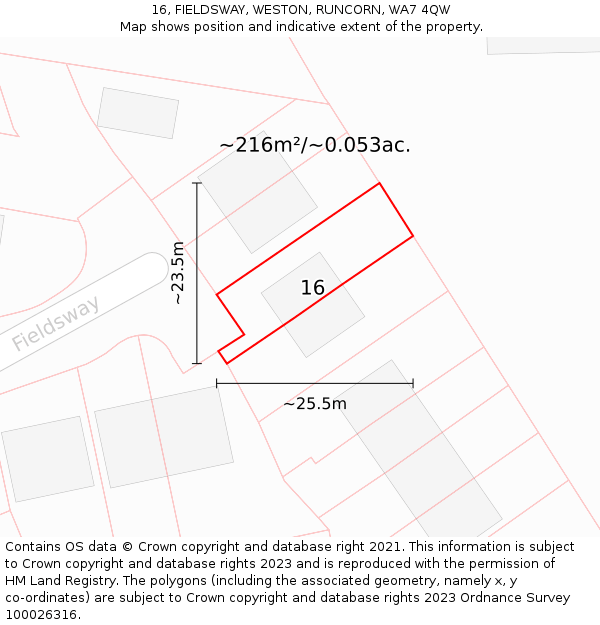 16, FIELDSWAY, WESTON, RUNCORN, WA7 4QW: Plot and title map