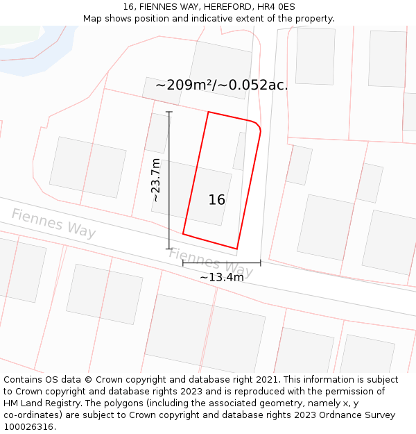 16, FIENNES WAY, HEREFORD, HR4 0ES: Plot and title map