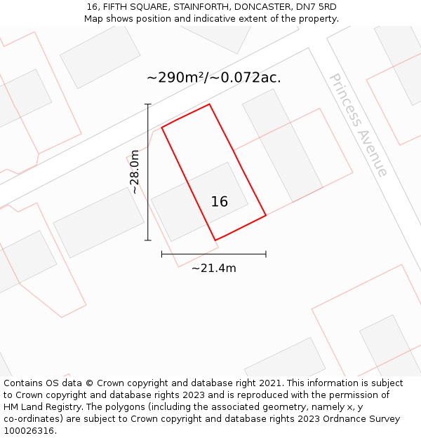 16, FIFTH SQUARE, STAINFORTH, DONCASTER, DN7 5RD: Plot and title map