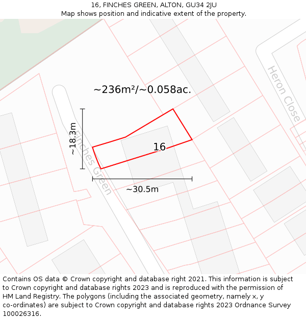 16, FINCHES GREEN, ALTON, GU34 2JU: Plot and title map