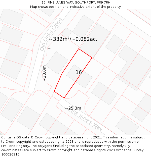 16, FINE JANES WAY, SOUTHPORT, PR9 7RH: Plot and title map